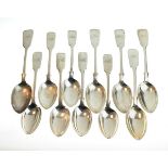 Eleven Victorian silver Fiddle pattern teaspoons, 5 x Exeter 1867 and 6 x London 1874, 6.3oz