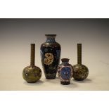 Pair of Japanese cloisonné specimen vases decorated with birds amongst foliage and two other