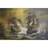 Modern oil on canvas - Period sea battle, 49.5cm x 99.5cm, framed Condition: