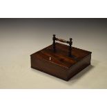 19th Century mahogany cutlery box having a double hinged cover and turned handle Condition: