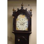 19th Century mahogany longcase clock by Hammond Nicholls of Canterbury, the hood with shaped