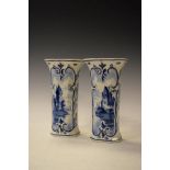 Pair of 20th Century Delft vases, each having blue and white landscape decoration Condition: