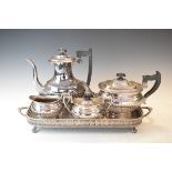 Silver plated four piece tea service having fluted decoration, together with a silver plated two