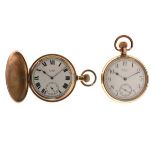 Elgin - Gold plated top wind hunter pocket watch with Roman numerals and subsidiary seconds dial,