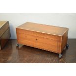 Mahogany rectangular work box having chequered inlay and standing on ball and claw supports