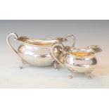 George V silver two handled sugar basin with matching cream jug, Birmingham 1910, 7.8oz approx