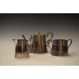 Silver plated three piece tea set having engraved decoration Condition: