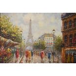 Two modern oils on canvas - Parisian street scenes, the largest 50cm x 59cm, framed Condition: