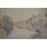 Murray Urquhart - Watercolour - Evening Sun On The River, signed and dated 1935, 34cm x 53cm, framed