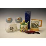 Various ceramics including small Royal Doulton flambé fox, Wembley China double-decker bus decorated