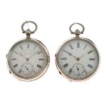 Silver open face key wind pocket watch, the dial with Roman numerals and subsidiary seconds dial,