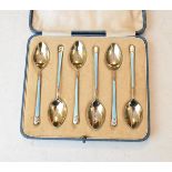 Set of six George V silver and pale blue enamel coffee spoons, Birmingham 1930, 2.3oz approx