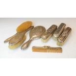 George V silver backed brush set, Birmingham 1910, together with various other silver backed items