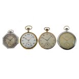 Elgin - Art Deco chrome octagonal open face top wind pocket watch with engine turned dial, Arabic
