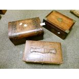 Two 19th Century boxes and an early 20th Century crocodile skin jewellery box Condition: