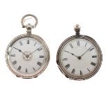 Two lady's Continental white metal key wind fob watches, each having engraved case backs, 40mm