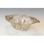 Edward VII pierced and embossed silver oval fruit basket, Chester 1905, 8.9oz approx Condition: