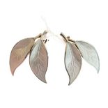 Pair of David Andersen silver and white enamel leaf design clip earrings Condition: