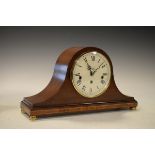 Reproduction crossbanded mahogany cased mantel clock by Comitti of London, the off-white dial with