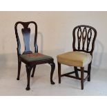 Georgian mahogany Queen Anne style side chair having a vase shaped back splat and standing on carved