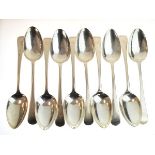 Matched set of ten 19th Century silver Old English pattern dessert spoons, London 1827, 1831 and