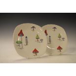 Pair of Midwinter Stylecraft plates, each having transfer printed toadstool decoration Condition: