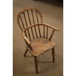 19th Century child's ash, elm and beech stickback Windsor elbow chair standing on turned supports