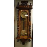 Late 19th/early 20th Century Vienna style walnut and beech cased twin weight wall clock, the brass