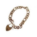 9ct gold curb link bracelet having textured links and heart shaped clasp, 18.4g approx Condition: