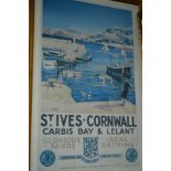 Two facsimile travel posters, London and St Ives, after Frank Mason and Herbert Truman, 53cm x 84cm,