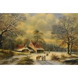 H. Baumgart - Oil on canvas - A period rural winter scene, 49cm x 99cm and Buchholz - Oil on
