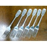 Set of six Victorian silver Fiddle pattern dessert forks, London 1860, 7.9oz approx Condition: