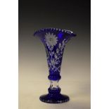 Bohemian cut blue flash glass trumpet shaped vase Condition: