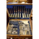 Walker & Hall oak cased part canteen of silver plated cutlery, etc Condition: