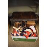 Vintage heavy leather suitcase, pair of vintage hobnail boots etc Condition: