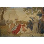 Late 18th Century silk embroidered watercolour - The Finding Of Moses, 44cm x 60.5cm, in a