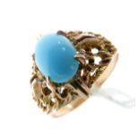 Dress ring set oval turquoise coloured paste stone, the shank stamped 14, size K Condition: