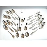 Eight George VI silver coffee spoons, London 1939, eight white metal coffee spoons stamped