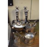 Set of four 19th Century Matthew Boulton silver plated candlesticks, each with typical gadrooned