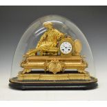 19th Century French gilt spelter figural cased clock decorated with the seated figure of Rubens, a