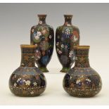 Two pairs of Japanese cloisonné vases, Meiji period, the first pair of slender square tapered form