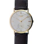 Longines - Gentleman's 14k gold plated manual wind wristwatch, the silvered dial with gilt hour