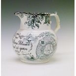 Large 19th Century black and white transfer printed 'Farmers Arms' documentary jug having typical