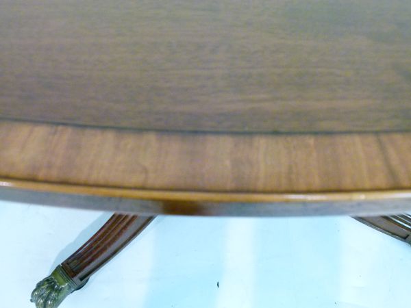 Regency satinwood crossbanded mahogany oval snap top breakfast table standing on a turned pillar and - Image 3 of 6