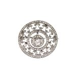 Edwardian Belle Epoch diamond brooch, unmarked, the circular frame with rose cuts and single cuts