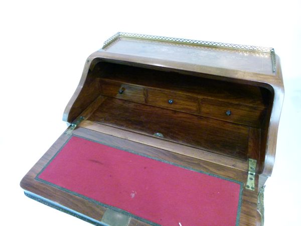 19th Century French lady's marquetry inlaid walnut bureau having cast brass mounts, allover - Image 3 of 7