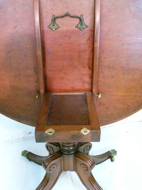 Regency satinwood crossbanded mahogany oval snap top breakfast table standing on a turned pillar and - Image 6 of 6