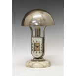 Vintage Mofem nickel plated desk lamp/clock having a dome shaped shade, the inverted arch shaped