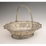 George III silver oval cake basket having embossed and pierced classical decoration and with an oval