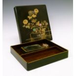 Japanese lacquered writing box or Suzuribako decorated with abalone shell gilt flowers on a black